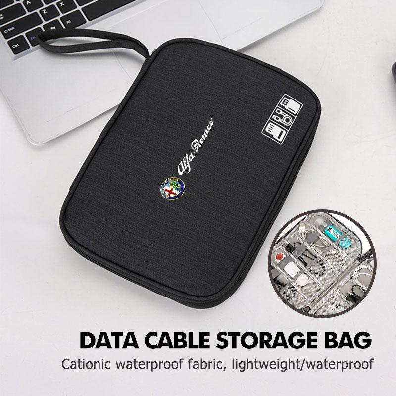 For Alfa Romeo Car Charger Data Cable Organizer Bag Travel Digital Storgage Bag Accessories 159 Giulietta Giulia 147 Mito 156