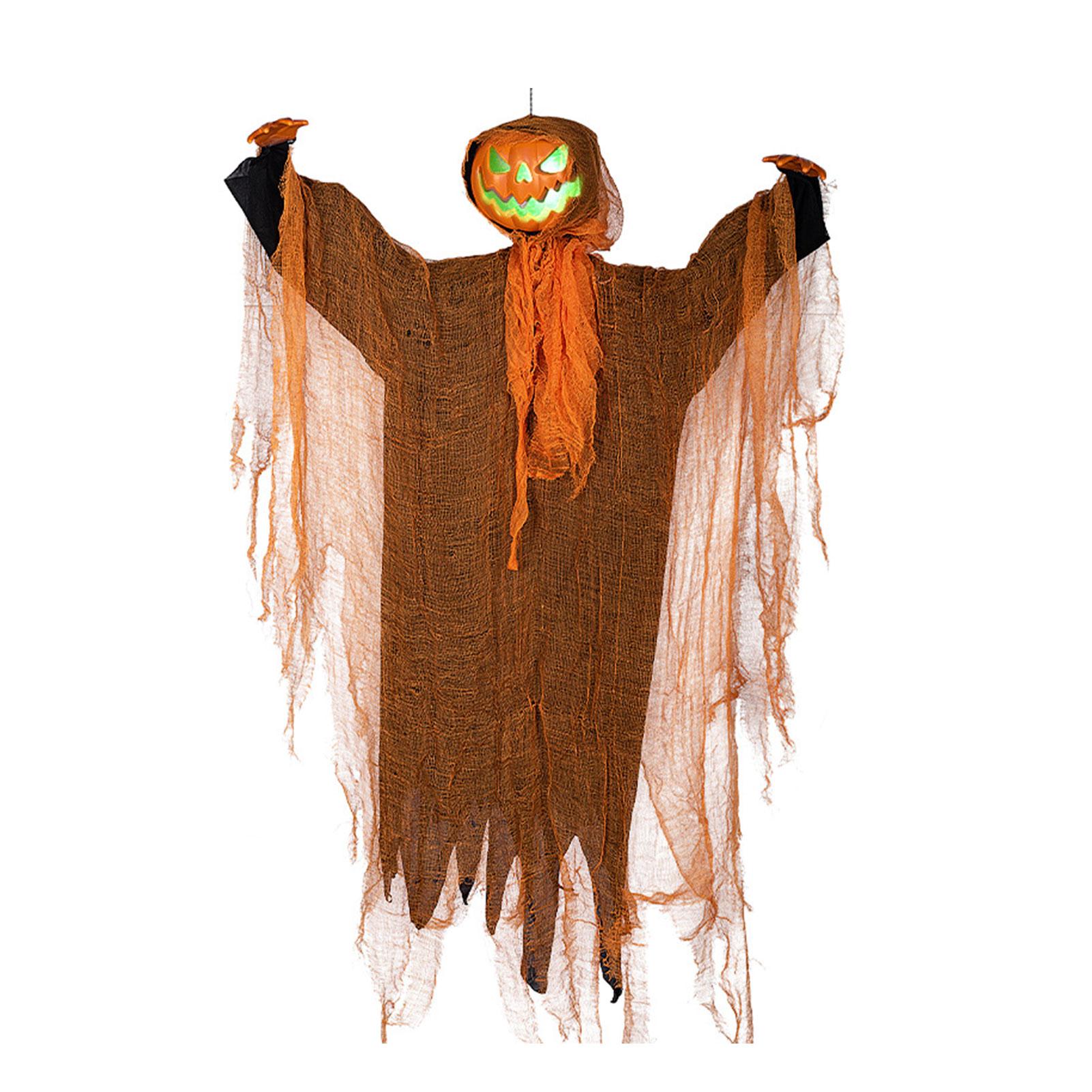 

1PC Halloween Pumpkin Party Decoration Hanging Head Green Light Rotating Pumpkin Glowing Sound Hanging Prop Courtyard