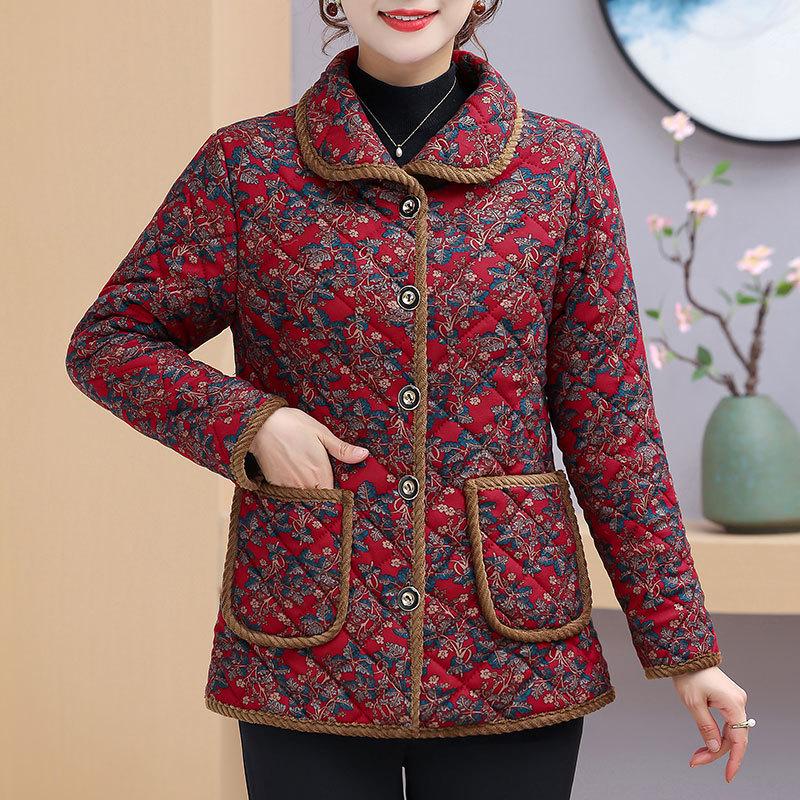 Mom's Winter Coat: Floral Print, Fleece-Lined Quilted Jacket for Mid-aged & Elderly Women - 2025