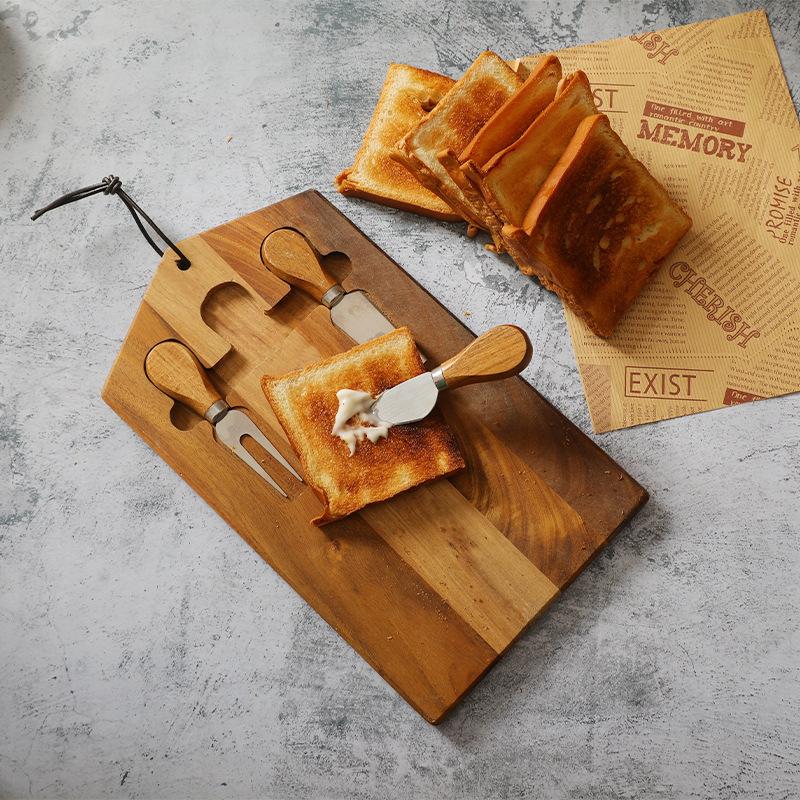Wooden Cheese Board Set with Knife for Bread Cake Steak Breakfast Luxury
