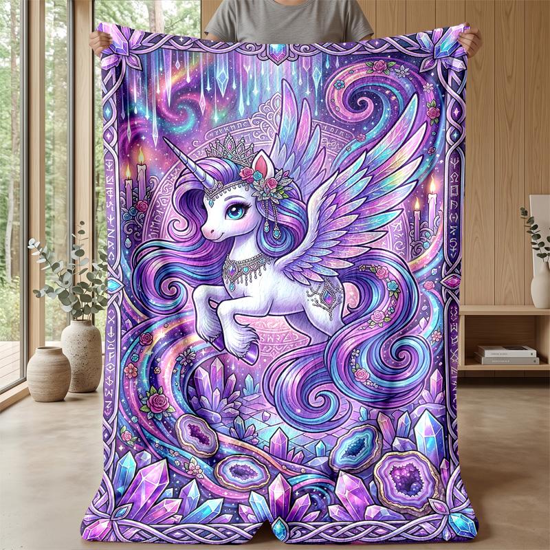 Fairy Winged Unicat Theme blanket Lightweight Warm Flannel Blanket Decorative Throw Blanket for Home Decoration