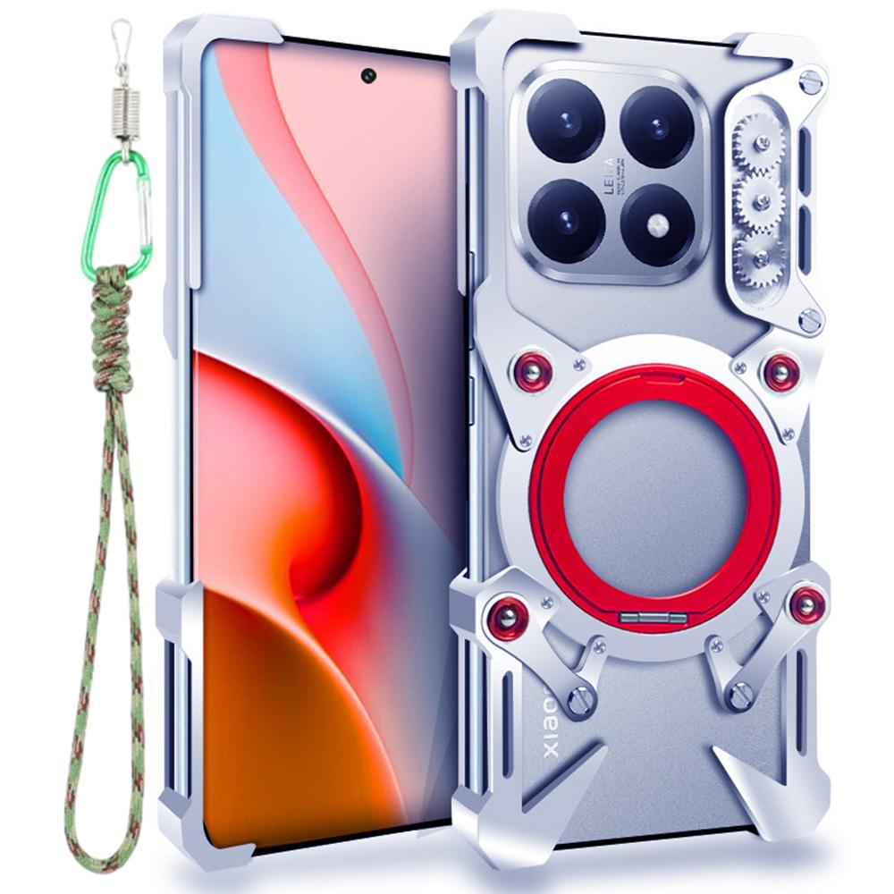 For Xiaomi 15T Bumper Case Kickstand Aluminum Alloy Magnetic Phone Cover with Wrist Strap