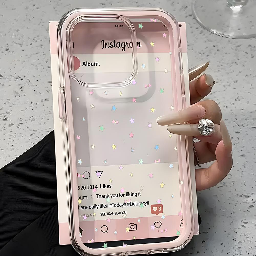 Colorful Star Pattern 2 in 1 Candy Color Clear Phone Case For iPhone 11 12 13 14 15 16 17 Pro Max Plus Air Silicone Soft Cover