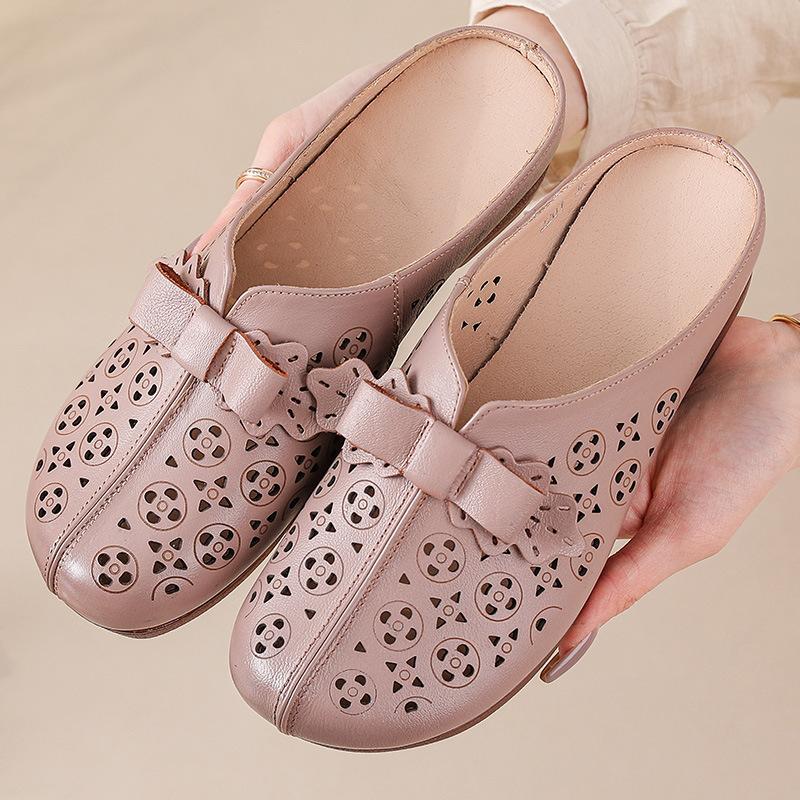 

Женские летние новые тапочки из натуральной кожи с перфорацией в винтажном стиле на плоской подошве с закрытым носком - дышащая одежда для активного отдыха в стиле ретро 43