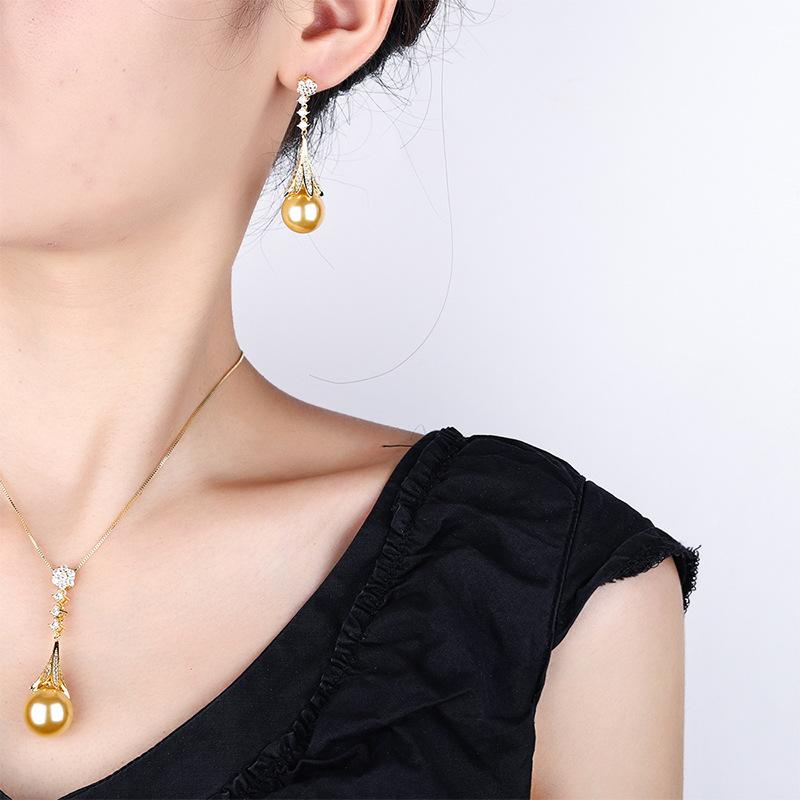 Schmuck Kupferboden Vergoldet Perle Temperament Quaste Gold Set Damen 16-14Mm