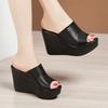 Women Wedges Slippers 2024 New Summer Open Toe Solid Color Shallow Sandals High Heels Platform Slippers Slides Women