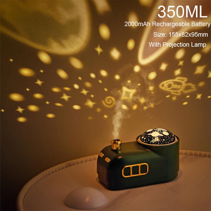 

350 мл, 2000 мАч, перезаряжаемая батарея, USB-увлажнитель воздуха, ретро-паровой поезд, беспроводной туманообразователь, фоггер со светодиодной проекцией Projection Green