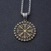 Viking Vegvisir Compass Pendant Necklace Norse Runes Nordic Amulet Stainless Steel Two Tone Medieval Talisman for Men