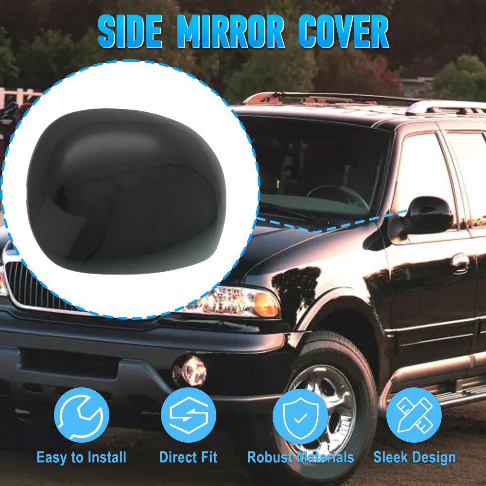 Unpainted Black Car Side Rearview Mirror Cap Wing Mirror Cover for Ford F-150 1997-2004 Expedition 1997-2002 F-250 1997-1999 Left Side