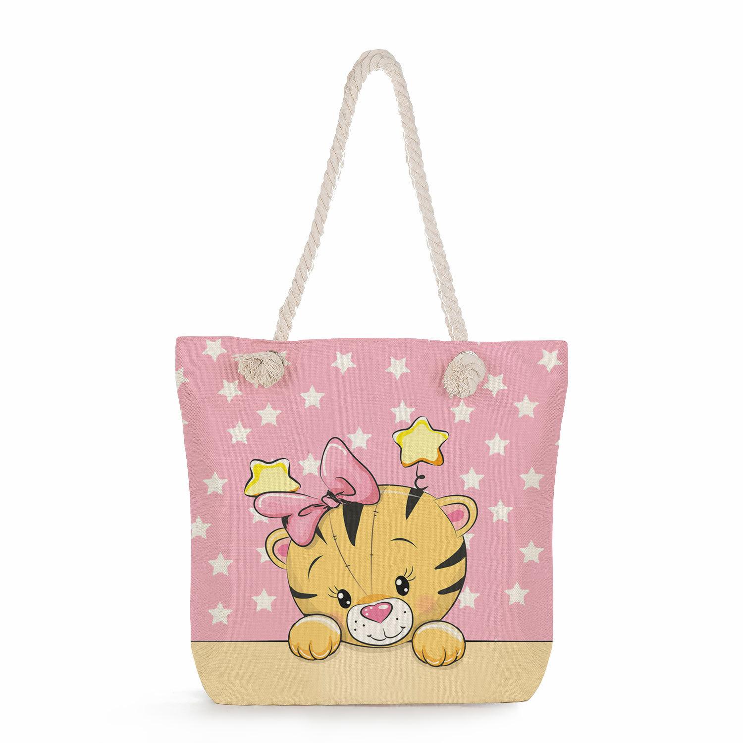 Cartoon animals print thick rope single-shoulder beach bag 7270 KTB 1190₽