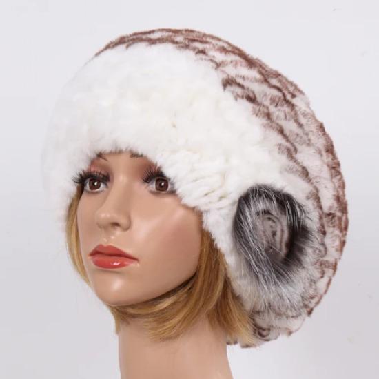 New Real Rex Rabbit Fur Hat Women Knitted Natural Real Rex Rabbit Fur Beret Caps Ladies Winter Warm Real fur Hats
