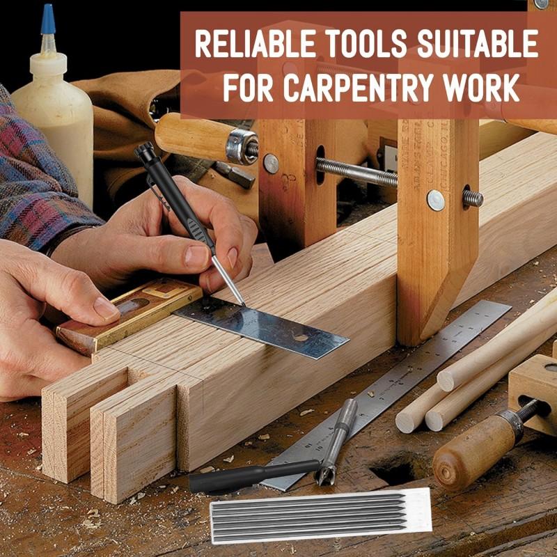 Solid Carpenter Pencil Set with Built-In Sharpener Deep Hole Marking Tool Automatic Pencil Drawing Lead Core for Precision Work