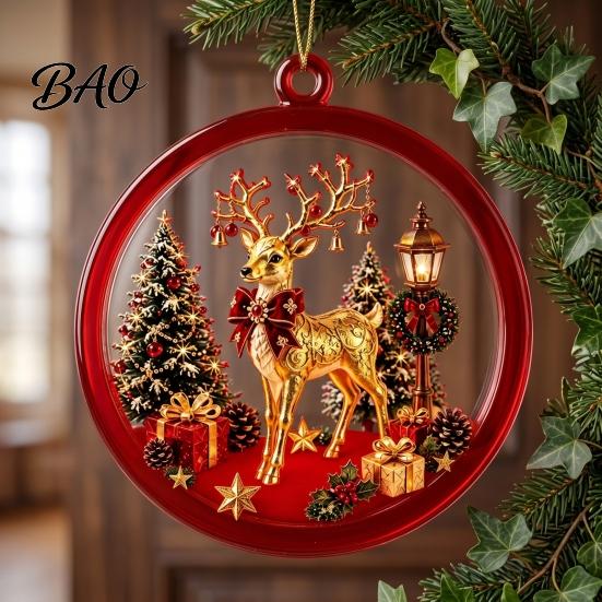 Seasonal Hanging Ornaments for Holidays 2D Flat Acrylic Christmas Ornaments, Decorative Holiday Tree Decorations Lightweight Decor Festivals