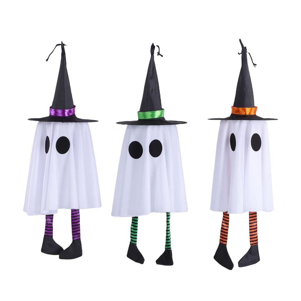 3 Pcs Light Up Ghosts Decor with Witch Hat Spooky Hanging Lighted Glowing Ghosts for Yard Garden Tree Porch