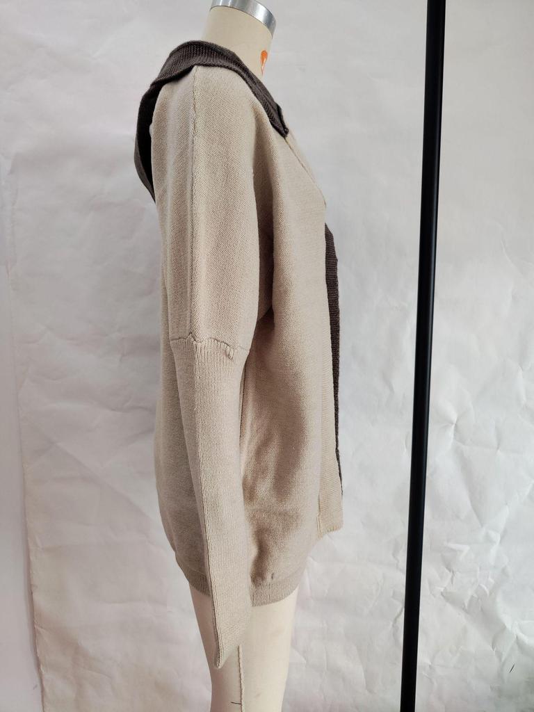 Color Block Hooded Knit Cardigan - Women's Mid-Length Outerwear for Autumn/Winter 2025