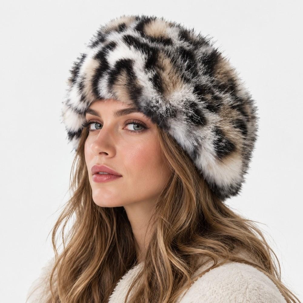 Rabbit Fur Leopard Print Hairband Animal Pattern Faux Fur Hair Band Winter Hair Accessories