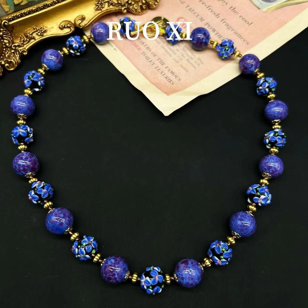 Medieval Vintage Retro Purple Frog Skin Glazed, Murano Purple Versatile New Chinese Necklace Earrings