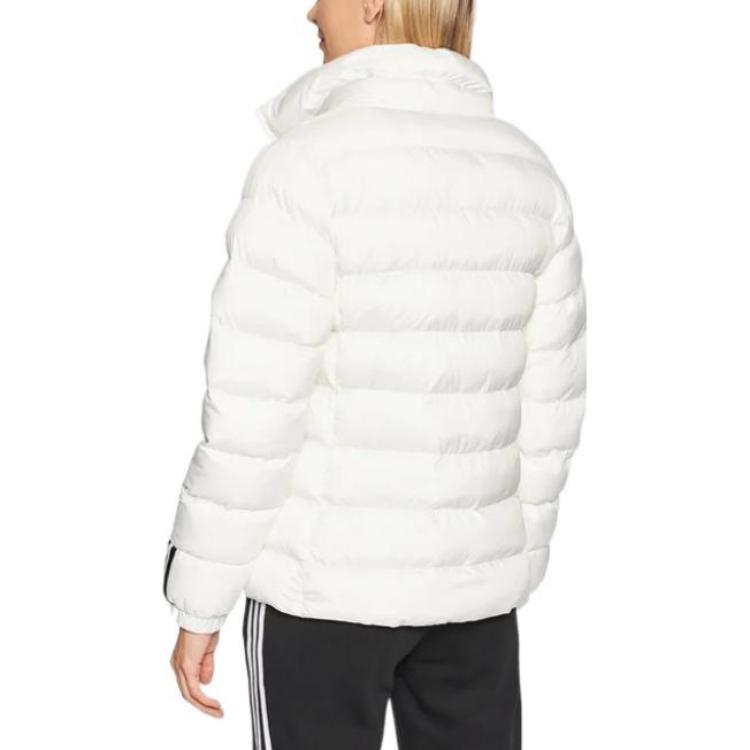 Adidas Kontrastní barva potisk loga značky detail tří pruhů venkovní prošívaná lehká bavlněná péřová bunda dámská bunda bílá GT1713