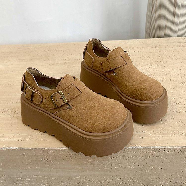 European Matte Thick-soled Versatile Muffin, Small Man, Super High Heel, Boken Shoes, One Pedal, Loafers, Big Head Shoes, Women's Shoes