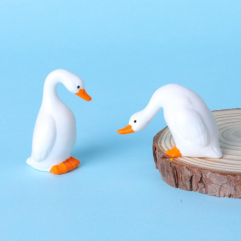 6Pcs Mini Resin White Goose Figurines Cute Cartoon Design And Vivid Colors For Desktop Decor Bonsai Micro Landscape Diy Craft