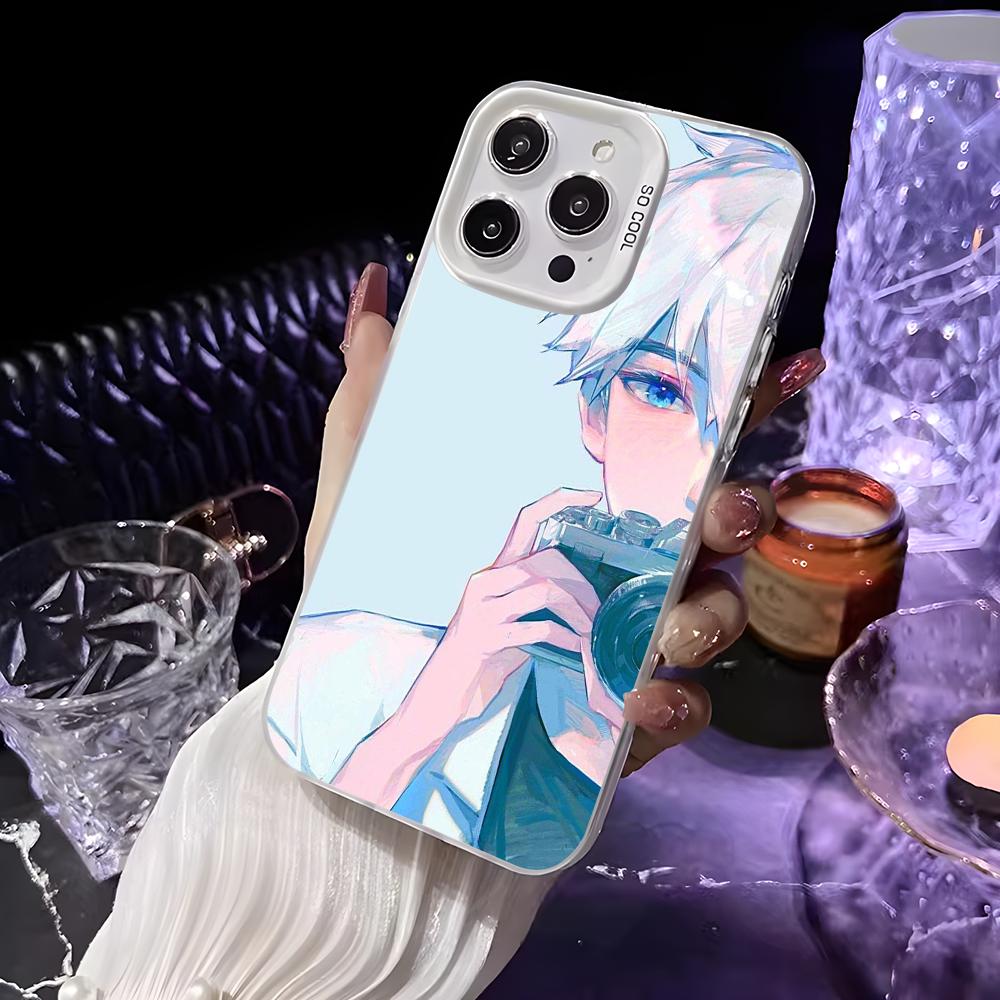 Anime L-Link Clicks Phone Case For iPhone 16 15 14 13 12 11 Pro Max White Purple Matte Laser Metallic Aurora Funda