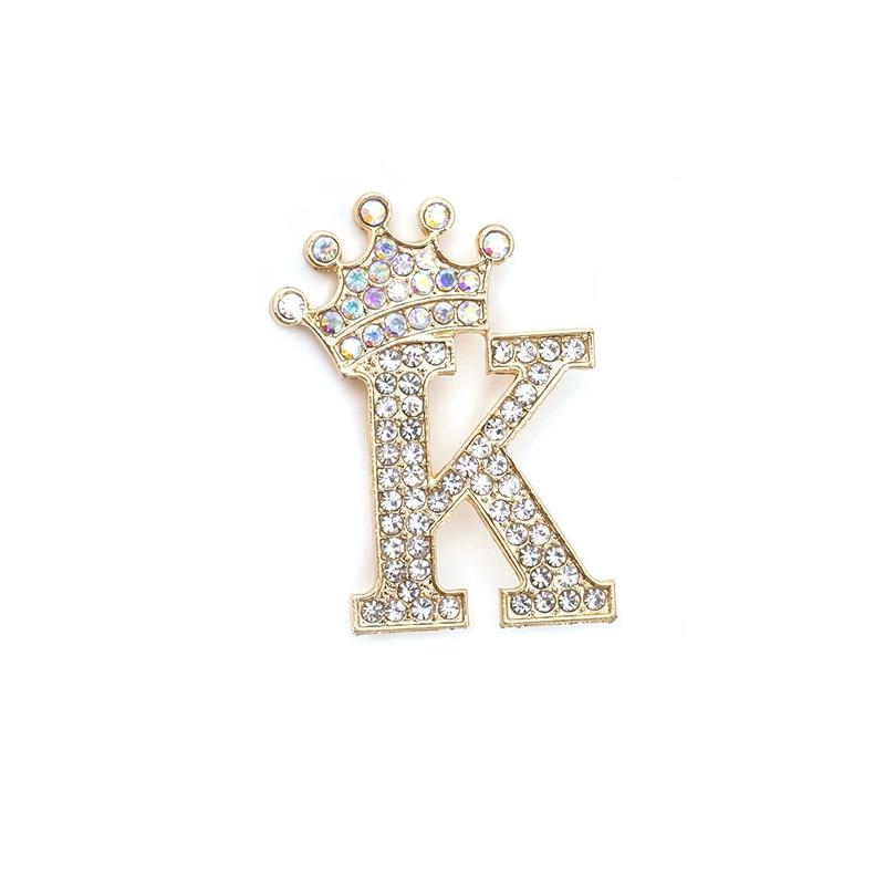 

1PC Initial Brooch Fashion Tone Corsage Pin Collar Pin Crystal Rhinestone for Women & Men Brooch Pins A-Z Golden K золотой