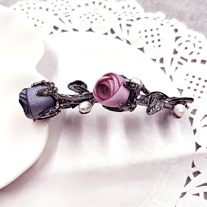 Rhinestone Leaves Barrettes Women Rose Flower Crystal Graceful Ponytail Holder Hair Accessories Hair Clip Female  Jewelry