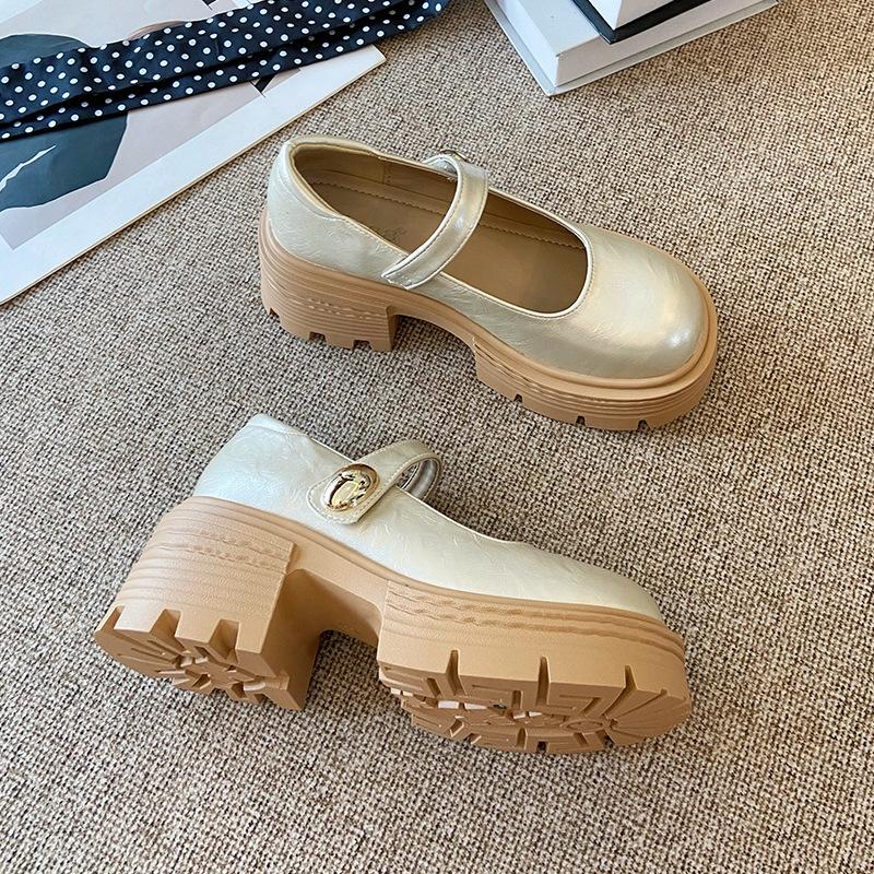 

2033 retro versatile platform small leather shoes women s 2025 new summer height increase French Mary Jane shallow mouth single shoes 40 шампанского