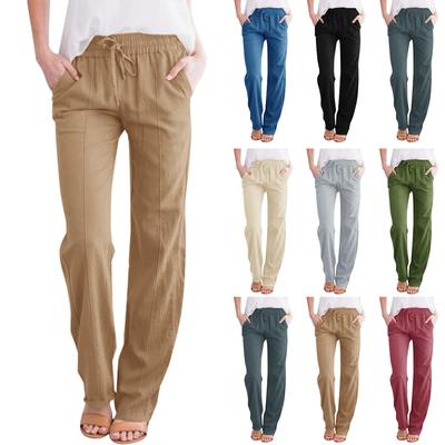 Women's Fashion Loose Casual Drawstring Solid Colour Cotton Linen Casual Pants