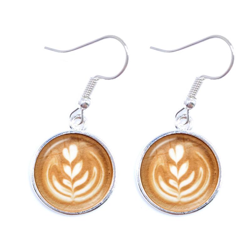 Coffee Latte Carving Love Heart Art Drop Earrings Chocolate Printing Flower Charm Jewelry For Women Gift Wholesale