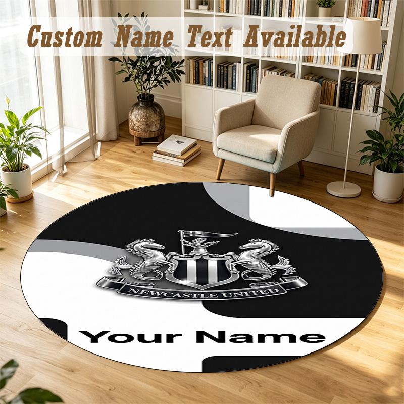 Round Rug Custom NameNewcastle United FC Pattern Non Slip Carpet Home Floor Decor