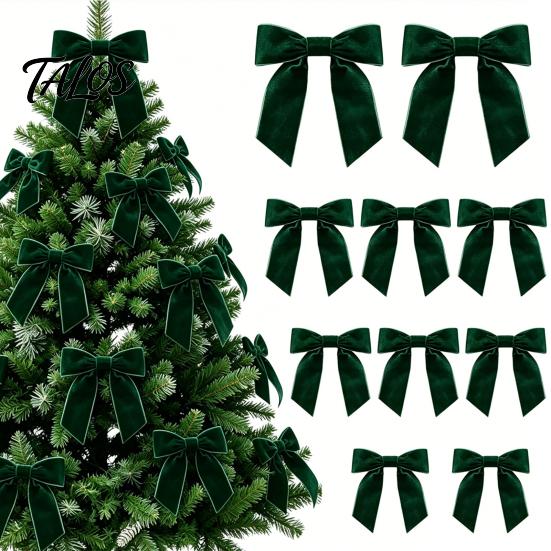 Christmas Party Decorative Accents 10Pcs Velvet Bows, 11x12.5cm Large Ribbon Ornament with Built-in Cable Tie Red Bows for Xmas Tree And Wreath