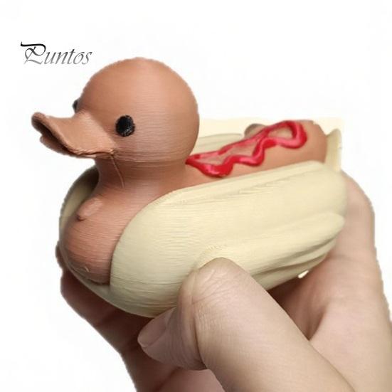 3D Printed Duck Ornament Hot Dog Figurine, Cute Food Animal Sculpture Playful Office with Matte Finish, Funny Mini Desk Toy Home Decor Unique