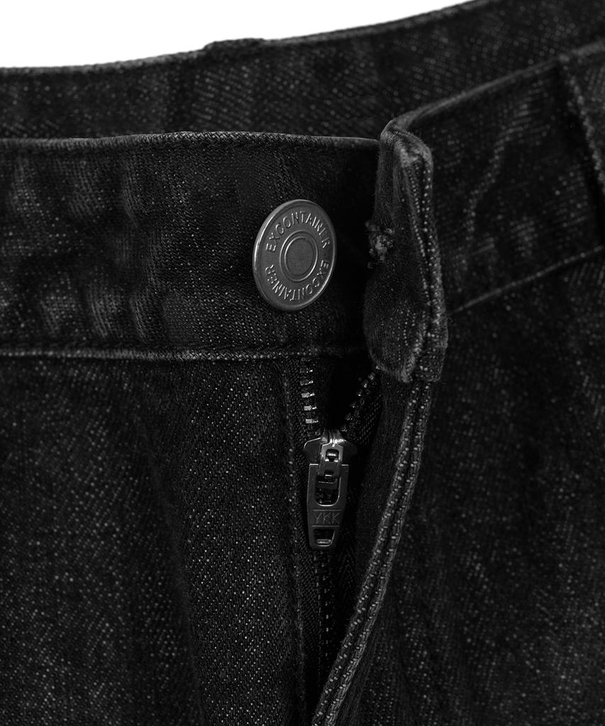 EXCONTAINER Washed Wide Balloon Fit Denim Pants (Washed Black)