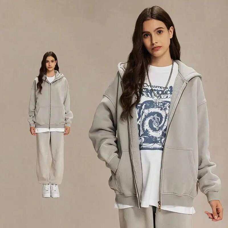 BeatStreet Men's Wear Wax Printing Vintage Male Hoodies Oversized Loose Zipper Water Washed Plush Sweatshirt Trendy New