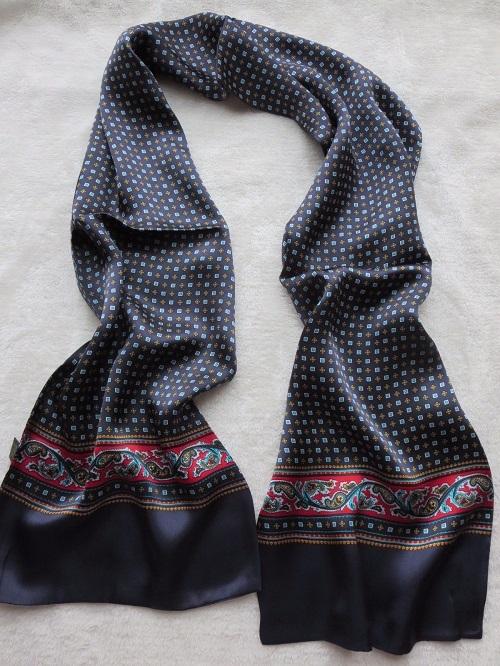 

Мужской шарф из 100% шелка тутового дерева, двухслойный длинный шейный платок, офисный деловой галстук, синий, черный, красный One Size синий