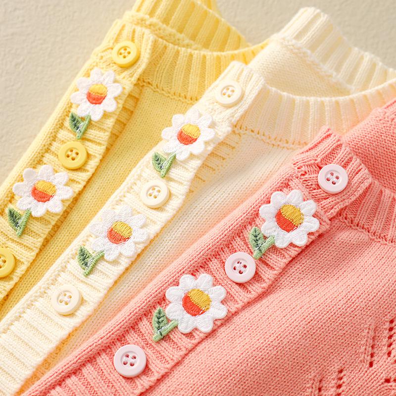 Spring and Autumn Girls Comfortable Knitted Cardigan Set Casual Baby Sweater