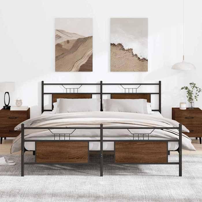 VidaXL Metal Bed Frames Without Mattress Brown Oak 160x200 Cm 3325102