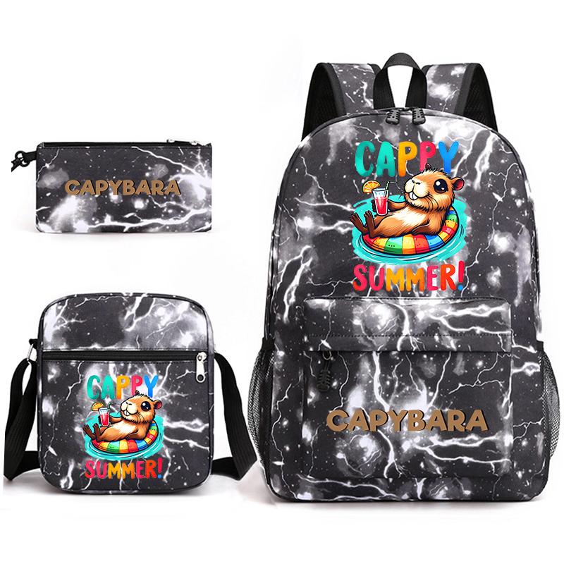 Capybara Animal Print 3Pcs Student Bookbag Set Shoulder Bag Pencil Case Children School Bag for Boys Girls Lightweight Daypack