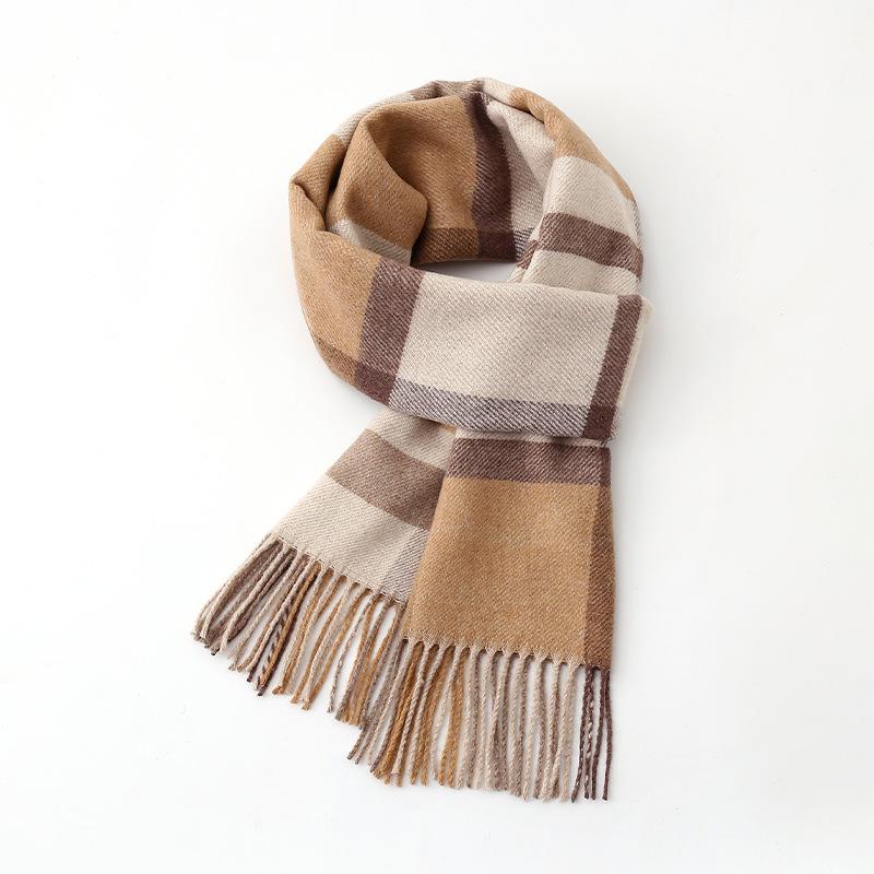 

Роскошный осенне-зимний корейский клетчатый шарф для женщин, утолщенный теплый платок с кисточками, кашемировый шарф, модные дизайнерские шарфы One Size