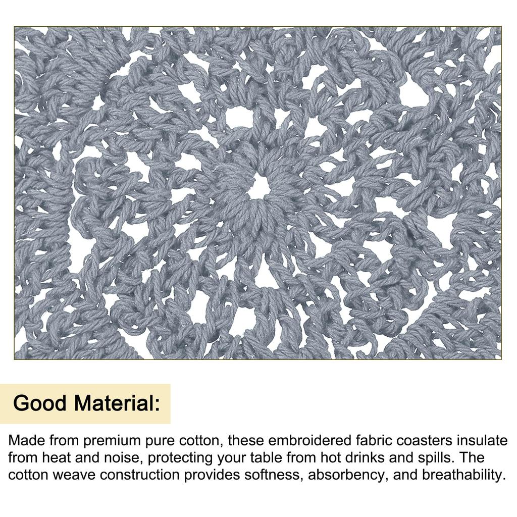 Uxcell Crochet Doilies, Cotton Woven Coasters, Lace Round Handmade Coasters with Floral Patterns for Wedding Party Decorations, Gray, 100mm, 4 Pieces