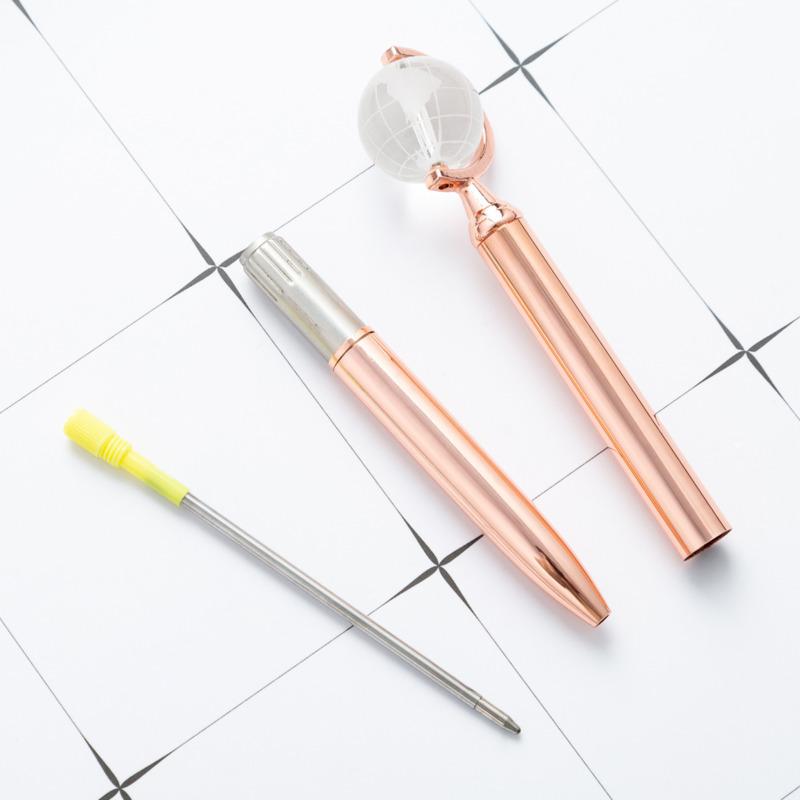 1 Piece Metal Stationery Luxury Spinning Globe Rose Gold Wedding Ballpoint Pen