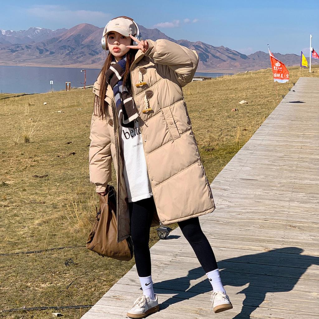 Stand Up Collar Thickened Horn Buckle Cotton Jacket for Women 2025 New Korean Version Loose Mid-length Padded Jacket Winter Jacket