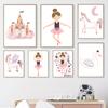 Pink Lovely Dance Girl Castle Unicorn Swan Wall Art Canvas Painting Nordic Posters And Prints Wall Pictures For Kids Room Decor