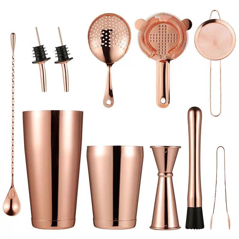 Cocktail Shaker Bar Set: 2 Weighted Boston Shakers,Cocktail Strainer Set,Jigger,Muddler and Spoon, Ice Tong and 2 Bottle Pourer