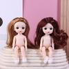 1 Set Nude Doll 3D Simulation Eyes 13 Joint Black Long Hair 1/8 17Cm Doll Plastic Doll Head Toys With Gold Brown Hair Kids Gift