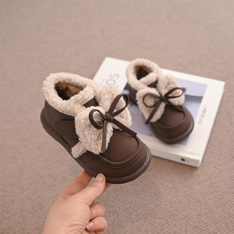 Chaussures d'extérieur en coton pour enfants, Chaussons chauds pour la maison pour filles, Chaussures à semelle souple pour enfants, Chaussures plates en peluche à la mode pour enfants, Antidérapantes, Taille 23-34