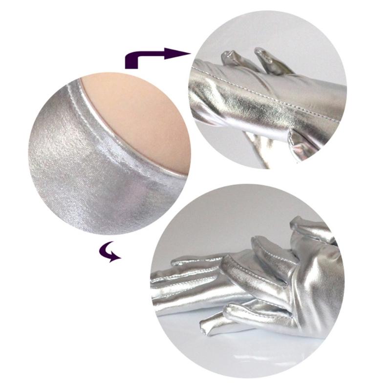 Women Long Operetta Metallic Gloves Elbow Length Skin-friendly Stretch for Evening Wedding Dress Costume Burgundy Style