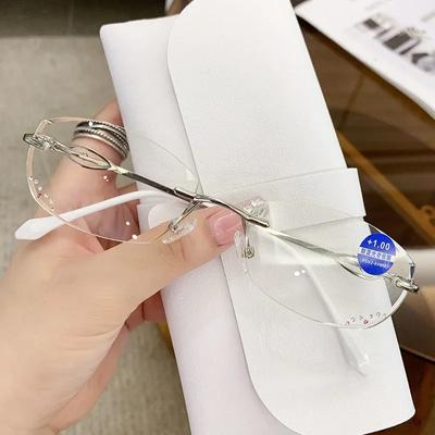 Rimless Diamond Cut Reading Glasses Women Anti-blue Light Shinning Eyeglasses Ladies Near Sight Eyewear Diopter +1.0 To +4.0