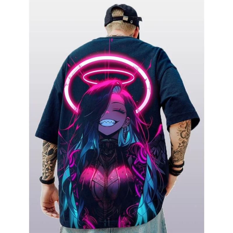 Pár nosí 3D trendy pouliční styl nadměrné velikosti anime styl tisku hip-hop cool pánské a dámské tričko léto ležérní krátký rukáv
